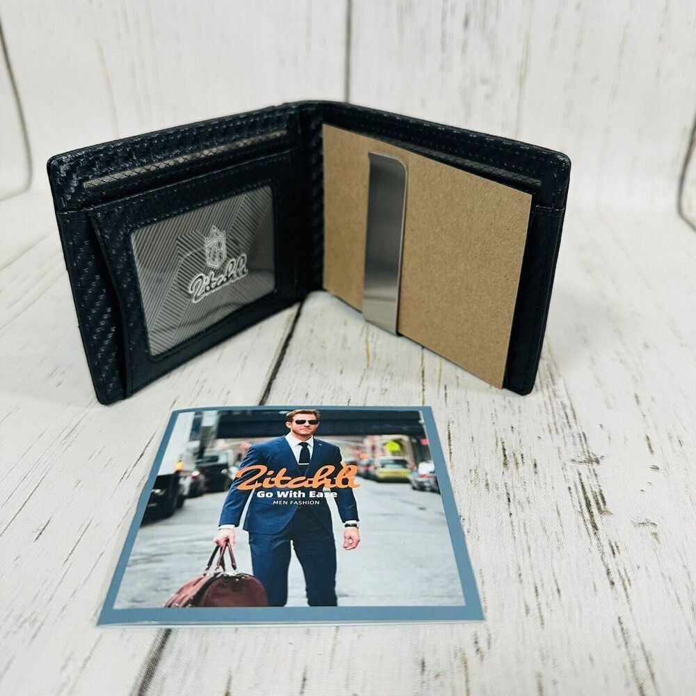 Zitahli Mens Slim Wallet Larger Capacity w/h 12 Slots RFID Blocking Carbon Blue